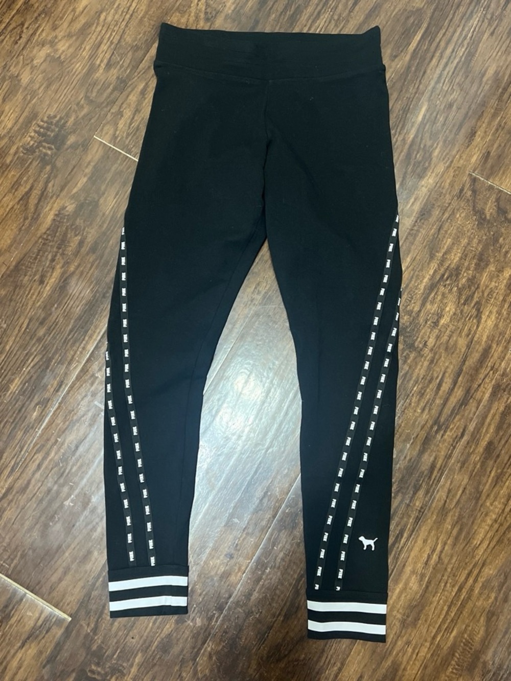 PINK Victoria's Secret Black  Leggings with White Side Stripe Accents